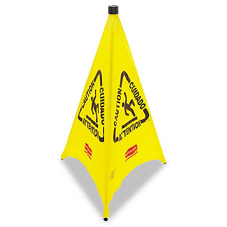 2 PACK OF CAUTION WET FLOOR STAND SIGNS CONE YELLOW CAUTION WET FLOOR SIGN TWO SIDED WARNING ANTI SLIP CONE SHAPE JANITORIAL 