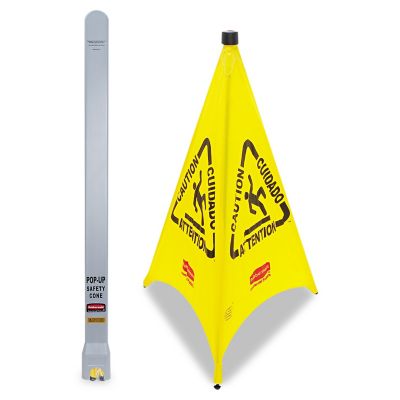 Image showing  30 in. Three-Sided Caution Wet Floor Safety Cone, Yellow