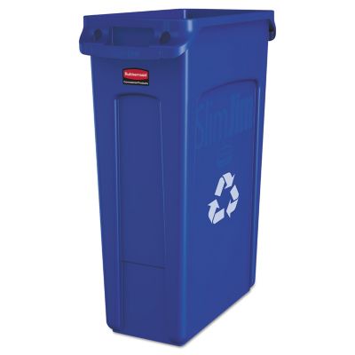 Rubbermaid 23 gal. Slim Jim Recycling Container with Venting Channels, Plastic, Blue, 11 x 21 x 28-1/2 in.