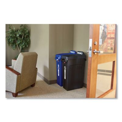 Image showing  23 gal. Slim Jim Recycling Container with Venting Channels, Plastic, Blue, 11 x 21 x 28-1/2 in.