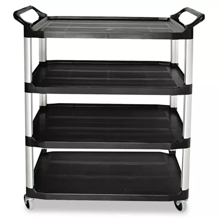 Rubbermaid Open Side Utility Cart 300 lb Capacity Four Shelves 40.63 in x 20 in x 51 in Black Utility Carts