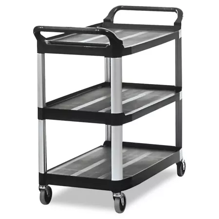 Rubbermaid Open Side Utility Cart 300 lb Capacity Three Shelves 40.63 in x 20 in x 37.81 in Black Utility Carts