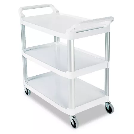 Rubbermaid Open Side Utility Cart 300 lb Capacity Three Shelves 40.63 in x 20 in x 37.81 in Off-White Utility Carts