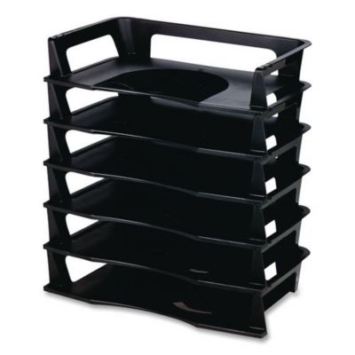 Image showing  Regeneration Recycled Plastic Letter Tray, 6 Sections, Letter Size, 9.13 in. x 15.25 in. x 2.75 in., Black