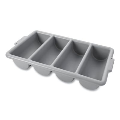 Image showing  4-Compartment Plastic Commercial Cutlery Bin, 21-1/4 in., Gray