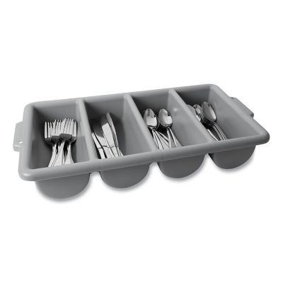 Image showing  4-Compartment Plastic Commercial Cutlery Bin, 21-1/4 in., Gray