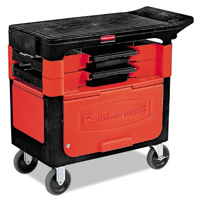 Rubbermaid 2-Tier 330 lb. Capacity Locking Trades Cart, 19.25 in. x 38 in. x 33.38 in., Black