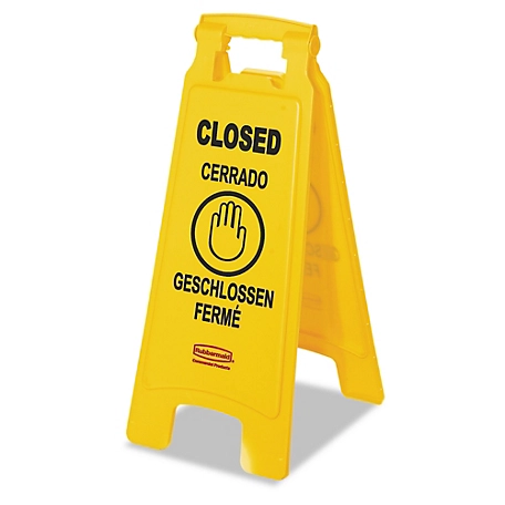 Rubbermaid 11 in. x 12 in. x 25 in. Multilingual Closed Sign, 2-Sided, Yellow