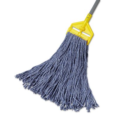 Image showing  Cotton/Synthetic Cut-End Blend Wet Mop Head, 24 oz., 1 in. Band, Blue, 12-Pack