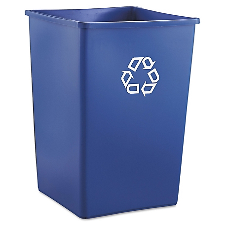 Rubbermaid 35 gal. Square Recycling Container, Plastic, Blue