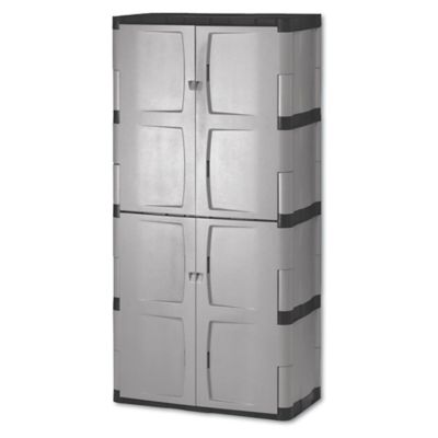 Rubbermaid Double-Door Storage Cabinet, 36 in. x 18 in. x 72 in., Gray/Black, Base/Top