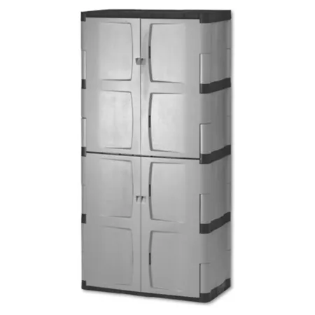 Rubbermaid Double Door Storage Cabinet 36 in x 18 in x 72 in Gray/Black Base/Tall RUB7083 Freestanding Garage Cabinets