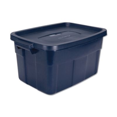 2Pc Rubbermaid Roughneck Storage Box, 3 gal, 10.63 x 15.69 x 7, Dark  Indigo Metallic (RMRT030003)D6 