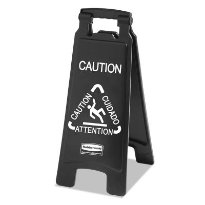 Rubbermaid 10-9/10 in. x 26-1/10 in. Executive 2-Sided Multi-Lingual Caution Sign, Black/White
