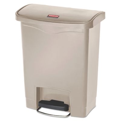 Rubbermaid 8 gal. Slim Jim Resin Step-On Trash Container, Front Step Style, Beige