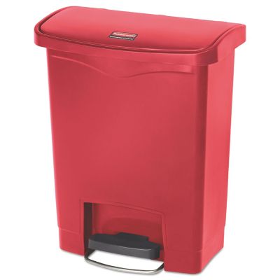Rubbermaid 8 gal. Slim Jim Resin Step-On Trash Container, Front Step Style, Red