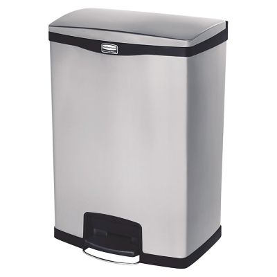 24 gal. Slim Jim Stainless Steel Step-On Trash Container, End Step Style, Black, RCP - Rubbermaid 1901999