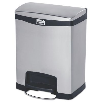 Rubbermaid 8 gal. Slim Jim Stainless Steel Step-On Trash Container, End Step Style, Black -  RCP1901985