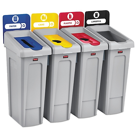Rubbermaid 92 gal. Slim Jim Recycling Station Kit, 4-Stream Landfill/Paper/Plastic/Cans