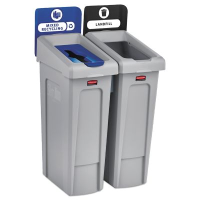 Rubbermaid 46 gal. Slim Jim Recycling Station Kit, 2-Stream Landfill/Mixed Recycling