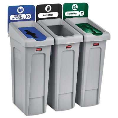 Rubbermaid 69 gal. Slim Jim Recycling Station Kit, 3-Stream Landfill/Mixed Recycling