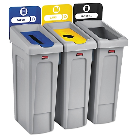 Rubbermaid 69 gal. Slim Jim Recycling Station Kit, 3-Stream Landfill/Paper/Bottles/Cans