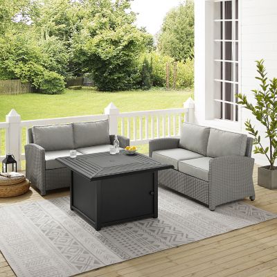 Crosley 3 pc. Wicker Loveseat Set with Fire Table