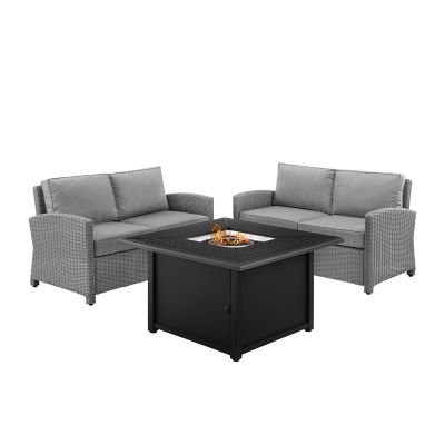 Image showing  3 pc. Wicker Loveseat Set with Fire Table