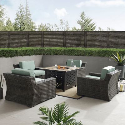 Crosley 5 pc. Beaufort Outdoor Wicker Chair Set with Fire Table, 50,000 BTU