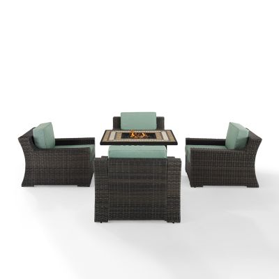 Image showing  5 pc. Beaufort Outdoor Wicker Chair Set with Fire Table, 50,000 BTU
