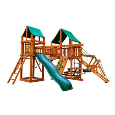 Gorilla Playsets Pioneer Peak Wood Swing Set with Green Vinyl Canopy, 22 ft. 6 in. x 23 ft. x 11 ft., 01-0006-AP-1