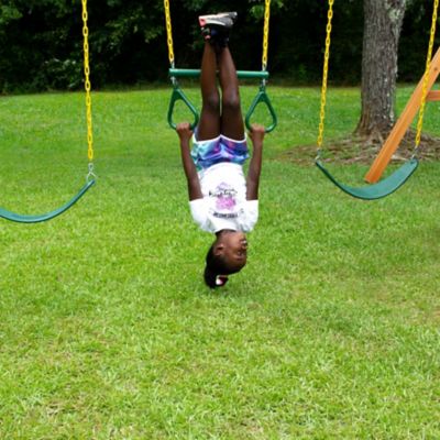 Image showing  Pioneer Peak Wood Swing Set with Green Vinyl Canopy, 22 ft. 6 in. x 23 ft. x 11 ft.
