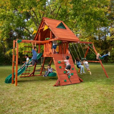 Image showing  Sun Palace II Wooden Swing Set with Monkey Bars, Ages 3-11