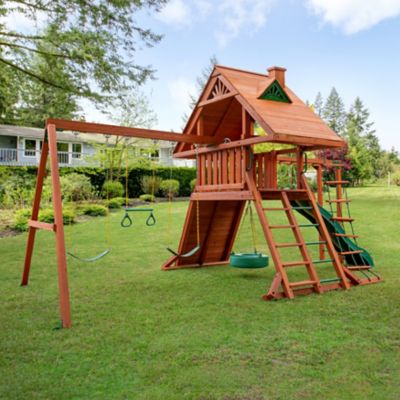 Image showing 6 th Gorilla Playsets Sun Palace II Wooden Swing Set with Monkey Bars, Ages 3-11