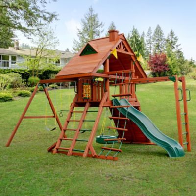 Image showing 9 th Gorilla Playsets Sun Palace II Wooden Swing Set with Monkey Bars, Ages 3-11