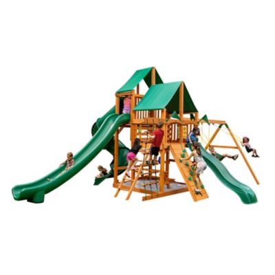 Gorilla Playsets Great Skye II Wood Swing Set, Deluxe Green Vinyl Canopy, 19 ft. 6 in. x 27 ft. x 13 ft., Age 3-11, 01-0031-AP-1