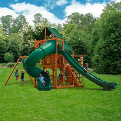 Image showing  Great Skye II Wood Swing Set, Deluxe Green Vinyl Canopy, 19 ft. 6 in. x 27 ft. x 13 ft., Age 3-11, 01-0031-AP-1