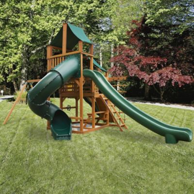 Image showing  Great Skye II Wood Swing Set, Deluxe Green Vinyl Canopy, 19 ft. 6 in. x 27 ft. x 13 ft., Age 3-11, 01-0031-AP-1