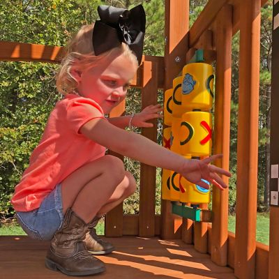 Image showing 5 th Gorilla Playsets Great Skye II Wood Swing Set, Deluxe Green Vinyl Canopy, 19 ft. 6 in. x 27 ft. x 13 ft., Age 3-11, 01-0031-AP-1