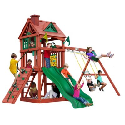 Gorilla Playsets Double Down II Wood Swing Set, 13 ft. Diameter x 15 ft. 6 in. x 10 ft. 6 in., For Ages 3-11, 01-0036
