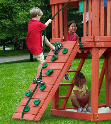 Image showing  Double Down II Wood Swing Set, 13 ft. Diameter x 15 ft. 6 in. x 10 ft. 6 in., Ages 3-11