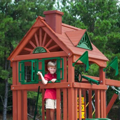 Image showing 5 th Gorilla Playsets Double Down II Wood Swing Set, 13 ft. Diameter x 15 ft. 6 in. x 10 ft. 6 in., Ages 3-11