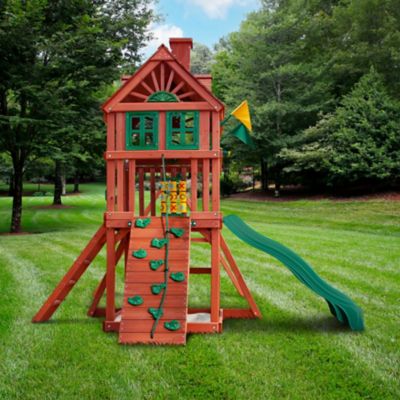 Image showing 7 th Gorilla Playsets Double Down II Wood Swing Set, 13 ft. Diameter x 15 ft. 6 in. x 10 ft. 6 in., Ages 3-11