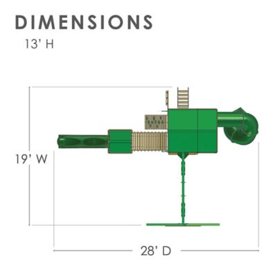 Image showing 7 th Gorilla Playsets Treasure Trove I Wood Swing Set w? Deluxe Green Vinyl Canopy, 800 lb. Capacity, 27 ft. 6 in. x 19 ft. x 13 ft.