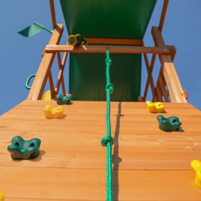 Image showing  Avalon Wood Swing Set with Vinyl Canopy and Trapeze Arm, Ages 3-11