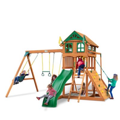 Gorilla Playsets Avalon Wooden Swing Set with Wood Roof and Monkey Bars, For Ages 3-11, 01-1084