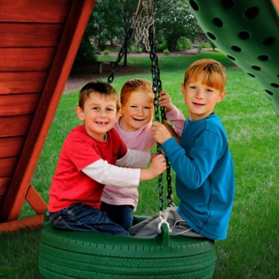 Image showing  360-Degree Turbo Tire Swing with Spring Clips and Swivel, 125 lb. Capacity, Green, 27 in. x 8 in.