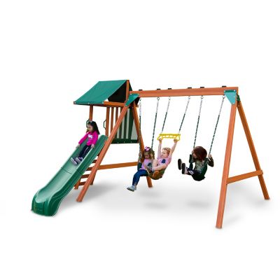 Gorilla Playsets Ranger Plus Wooden Playset, 144 in. x 131 in. x 92 in., 115 lb. Capacity per Swing