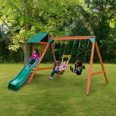 Image showing  Ranger Plus Wooden Playset, 144 in. x 131 in. x 92 in., 115 lb. Capacity per Swing