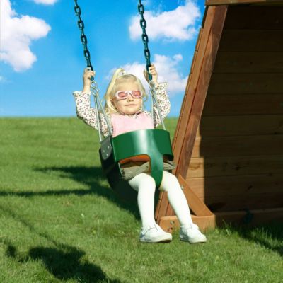 Image showing 9 th Gorilla Playsets Full Toddler Bucket Swing with Coated Chains, 50 lb. Capacity, Green, 61 in. x 12 in. x 10 in., Ages 2-4